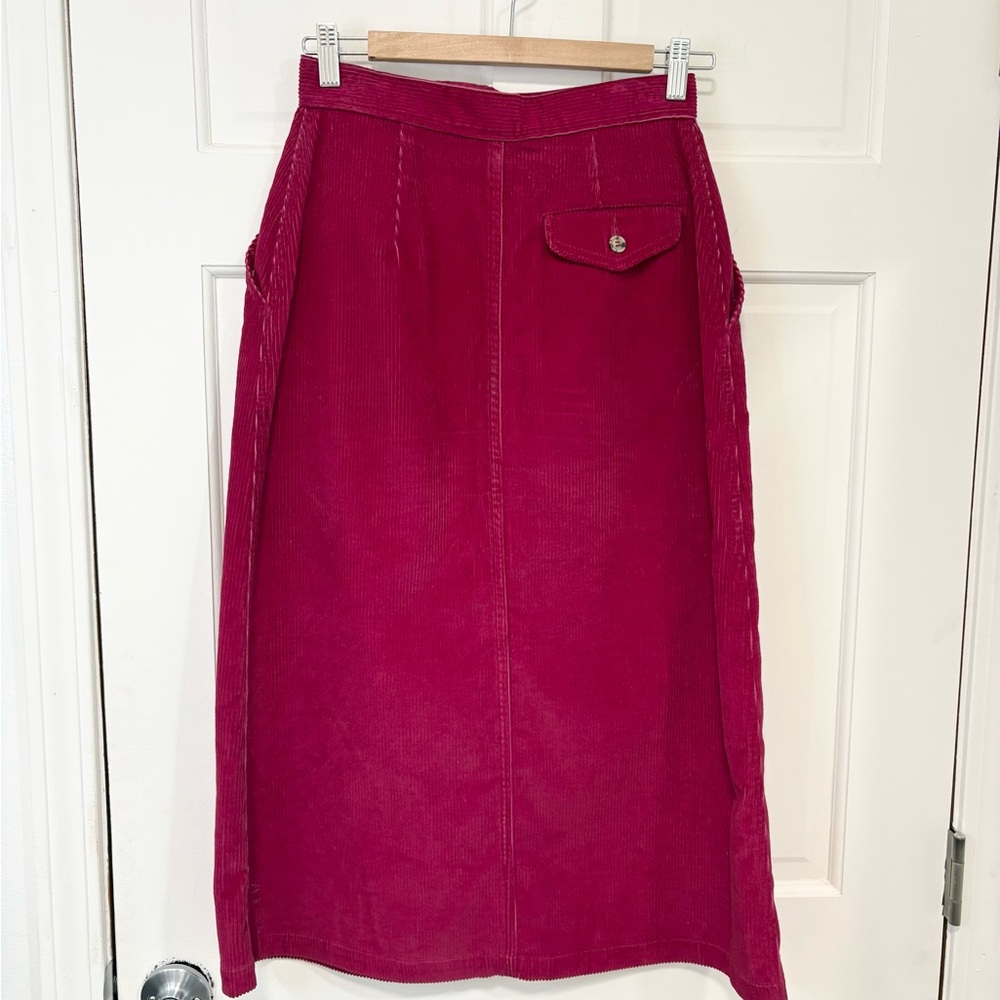 Vtg‎ LL Bean Corduroy Long Wrap Skirt Pink Magenta Pockets USA Cottagecore Sz 8 - Picture 6 of 11
